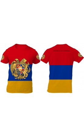 Sublimation men's t-shirt regular fit different sizes. Armenia national flag souvenir for travel gift idea.