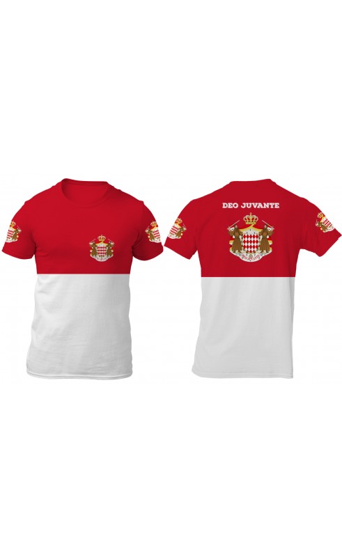 Monaco flag men's t-shirt. Regular sizes M, L, XL, XXL, XXXL. Simmer season Xmas gift travel. Amfanwear, made in EU
