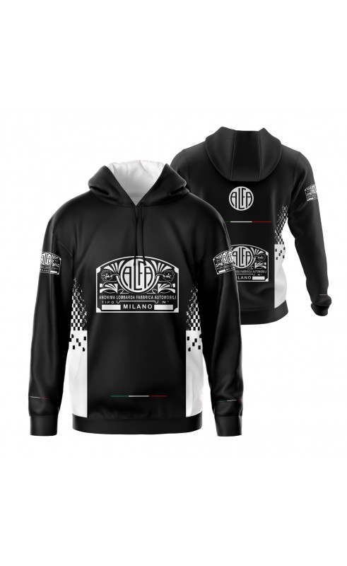 Alfa Romeo men's hoodie. Regular fit. Retro classic car history fan wear.