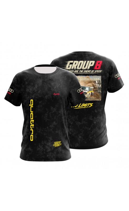 Audi B group Rally history men's t-shirt. Regular fit sizes. Made in EU. Rally fan wear