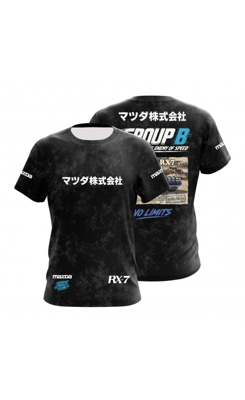 Mazda RX7 B group men's tee. Regular fit sizes. Trending men's fashion SS26. Amfanwear