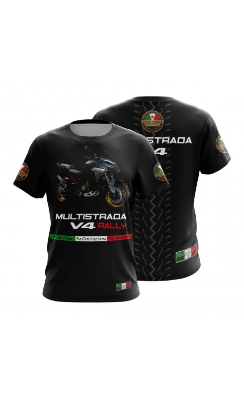 Multistrada V4 Rally t-shirt for men. Regular sizing, fan streetwear.
