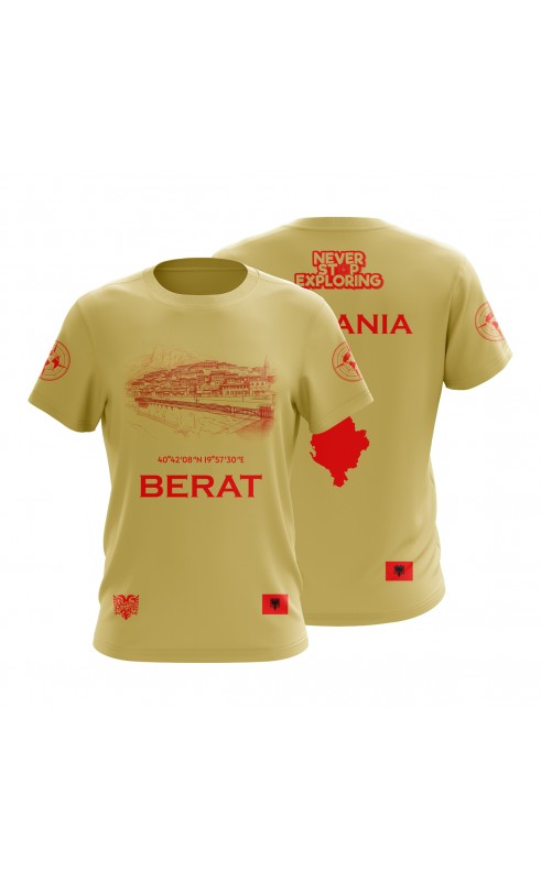 Travel souvenir t-shirt Albania Berat.Regular fit graphic print design.Summer SS26 ss27