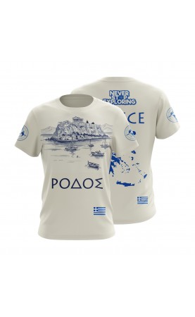 Rhodes summer tee. Beach life t-shirt for men, regular sizes. Amfanwear gift idea.