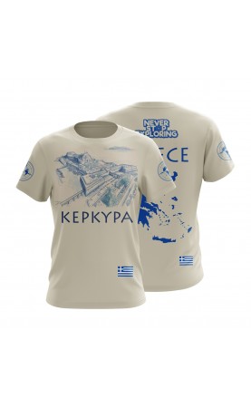 Corfu Κέρκυρα souvenir travel t-shirt for men. Regular sizes. Graphic print apparel. Amfanwear.