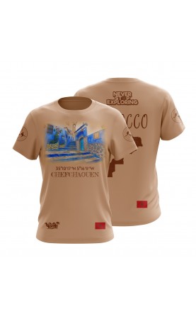 Chefchaouen Morocco Souvenir travel t-shirt. Regular fit tee. Amfanwear summer 26