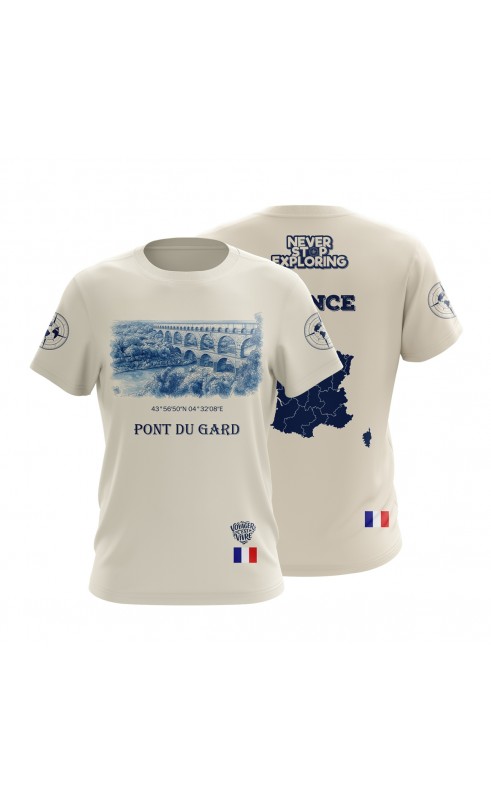 Pont du Gard Nîmes France t-shirt. Regular sizes, graphic print, souvenir tourist summer tee.