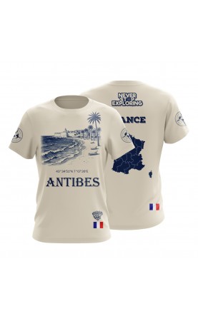 Antibes French Riviera t-shirt. Summer souvenir travel gift ide. Regular fit sizing, sublimation printed. Amfanwear.