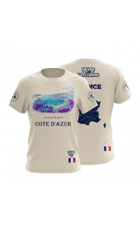 Côte d'Azur French Riviera France Travel Souvenir T-shirt. Regular sizes. Amfanwear.