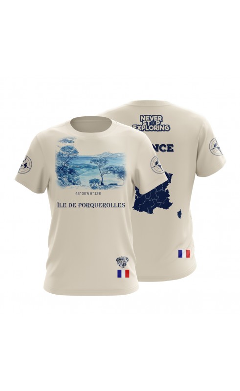 Île de Porquerolles Hyères Island beach sea life t-shirt. Regular fit sizes. Summer gift vacation apparel