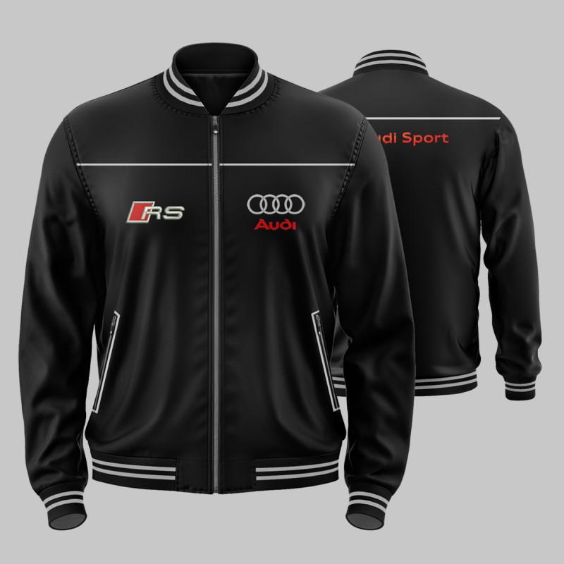 Auto Sport RS Black Car Outer Jacket Bomber Embroidered Logos Racing Driver Apparel