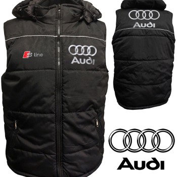 Auto Car Gilet, Sleeveless Vest With Hood Racing, Motorsport, Embroidered Logos S-line 001