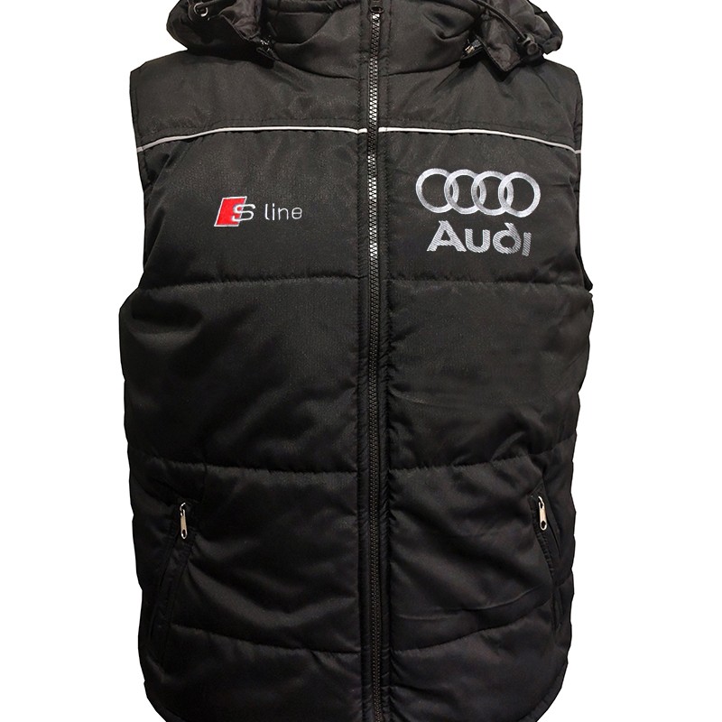 Auto Car Gilet, Sleeveless Vest With Hood Racing, Motorsport, Embroidered Logos S-line 001