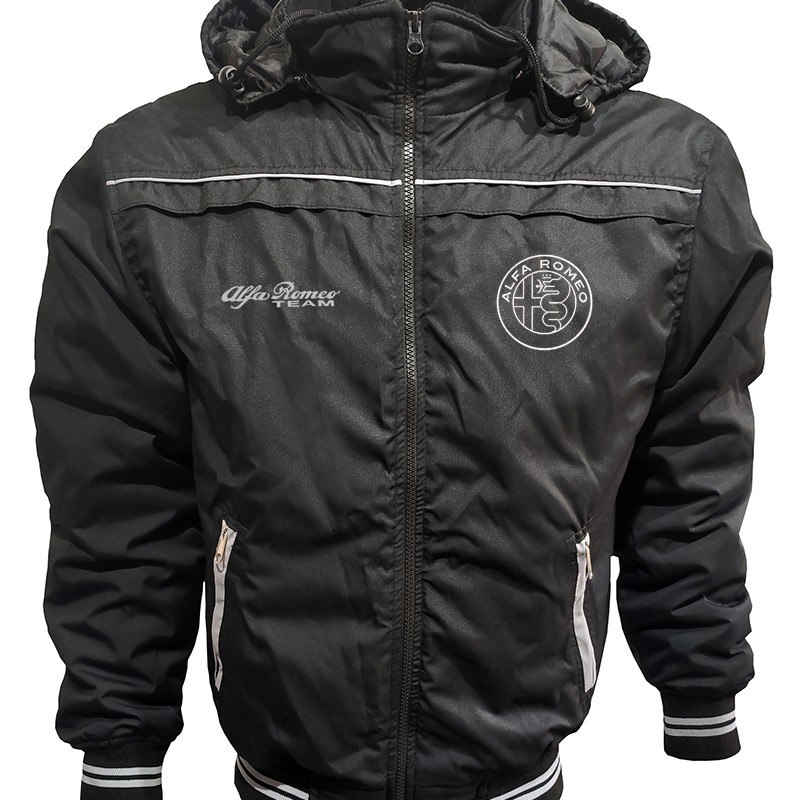 Alfa Romeo Outer Jacket With Removable Hood Embroidered Logos Racing Car Driver Apparel Retro