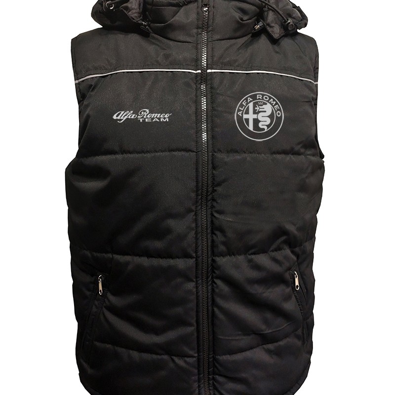 Alfa Romeo Gilet, Sleeveless Vest With Hood Racing, Motorsport, Embroidered Logos Retro