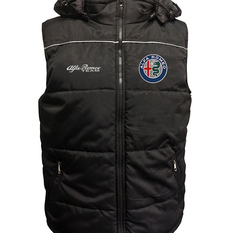 Alfa Romeo Gilet, Sleeveless Vest With Hood Racing, Motorsport, Embroidered Logos