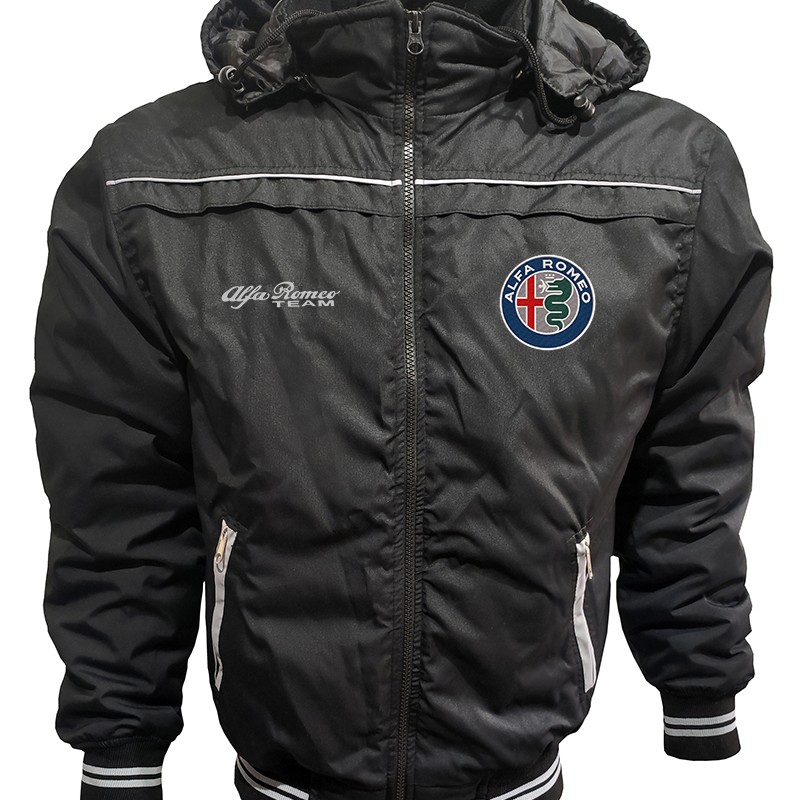 Alfa Romeo Outer Jacket With Removable Hood Embroidered Logos Racing Car Driver Apparel