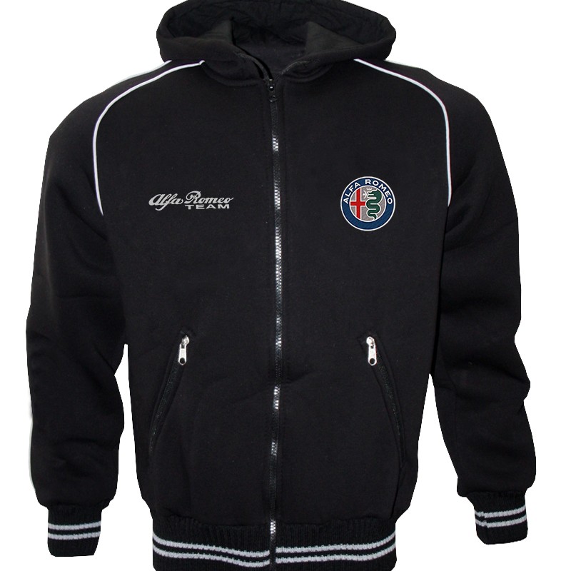 Alfa Romeo Fleece Jacket With Hood Embroidered Logos Racing Sweatshirt Fleece Top