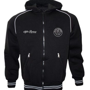 Alfa Romeo Fleece Jacket With Hood Embroidered Logos Racing Sweatshirt Fleece Retro